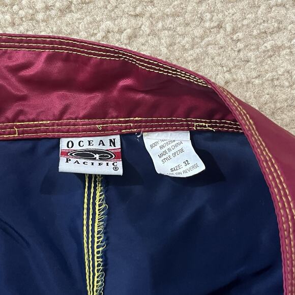Vtg Ocean Pacific OP Sewn Navy Maroon & Yellow Stripe Board Shorts Mens Size 32 - Picture 4 of 8
